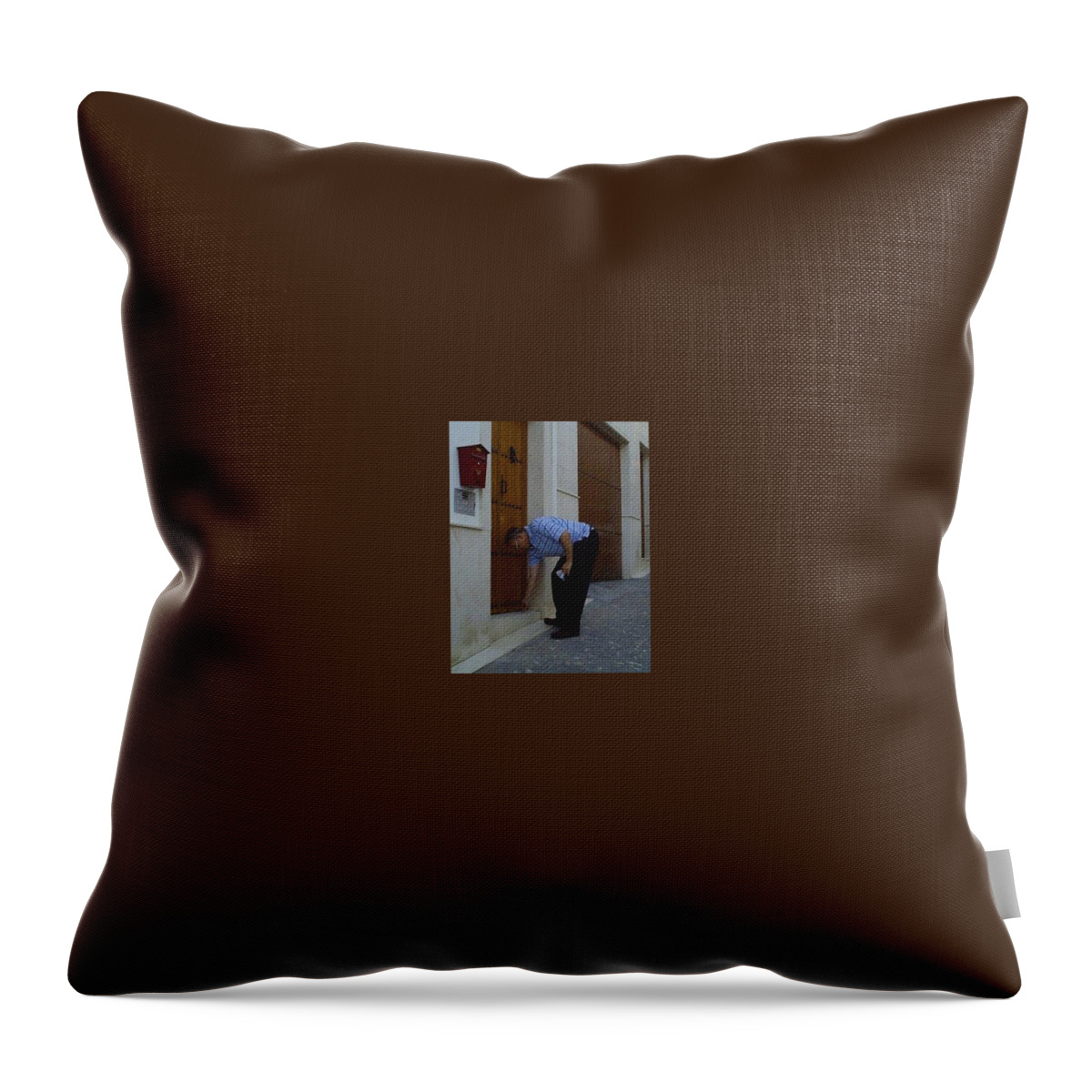 Bruce Throw Pillow featuring the painting Distributing Gospel Tracts by Bruce Nutting