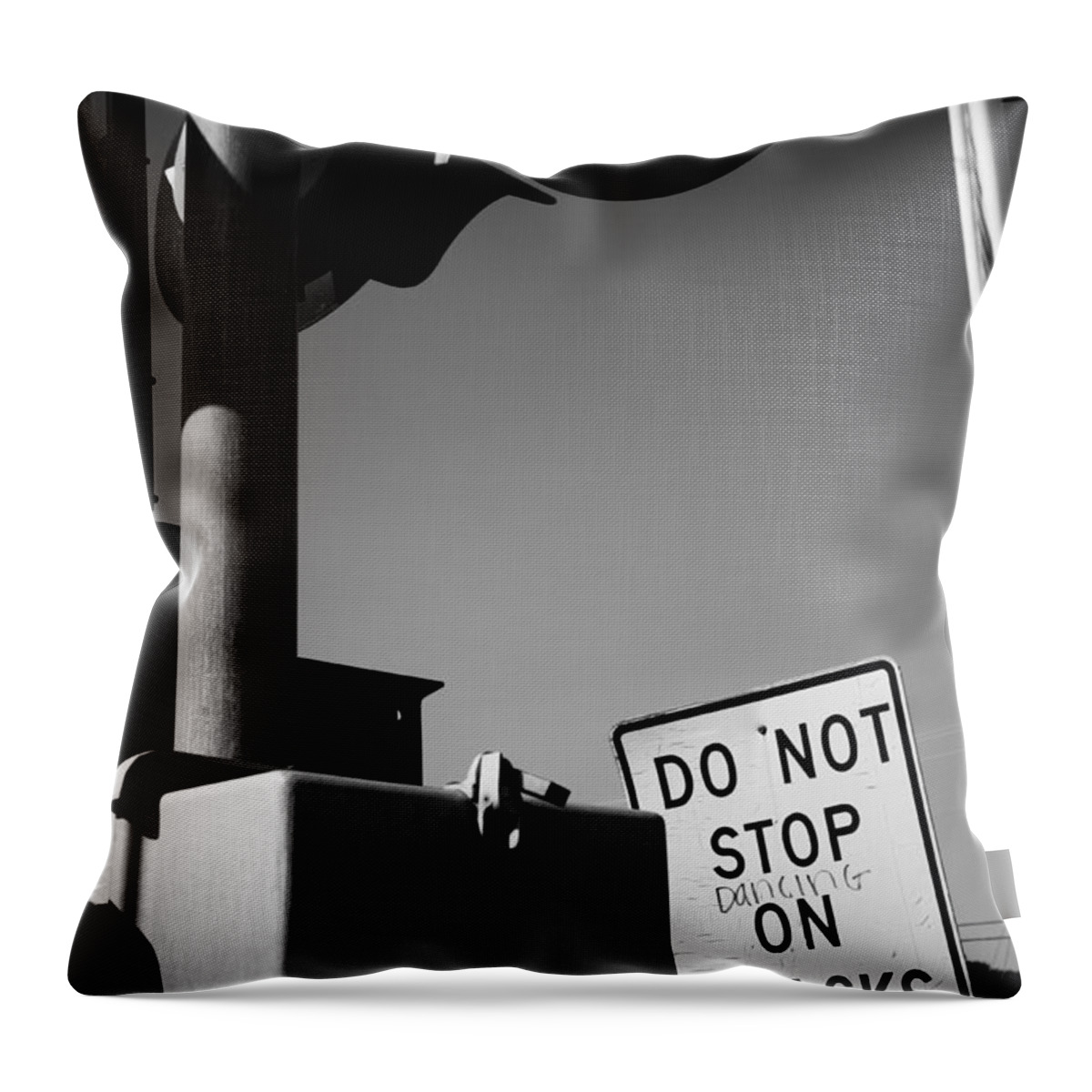 Funny Throw Pillow featuring the photograph Do Not Stop Dancing on Tracks by Jason Politte
