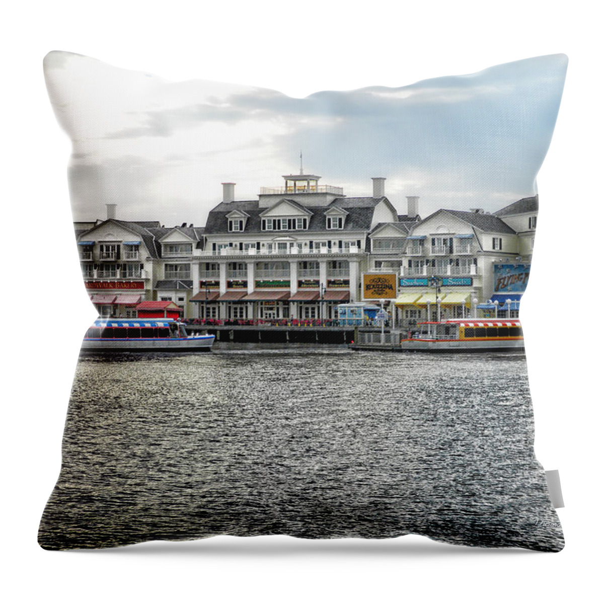 Boardwalk Throw Pillow featuring the photograph Docking At The Boardwalk Walt Disney World by Thomas Woolworth