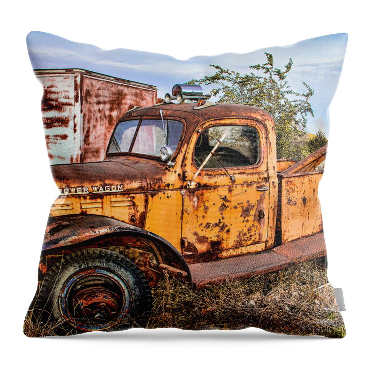 Steven Bateson Throw Pillow featuring the photograph Dodge Power Wagon Wrecker by Steven Bateson