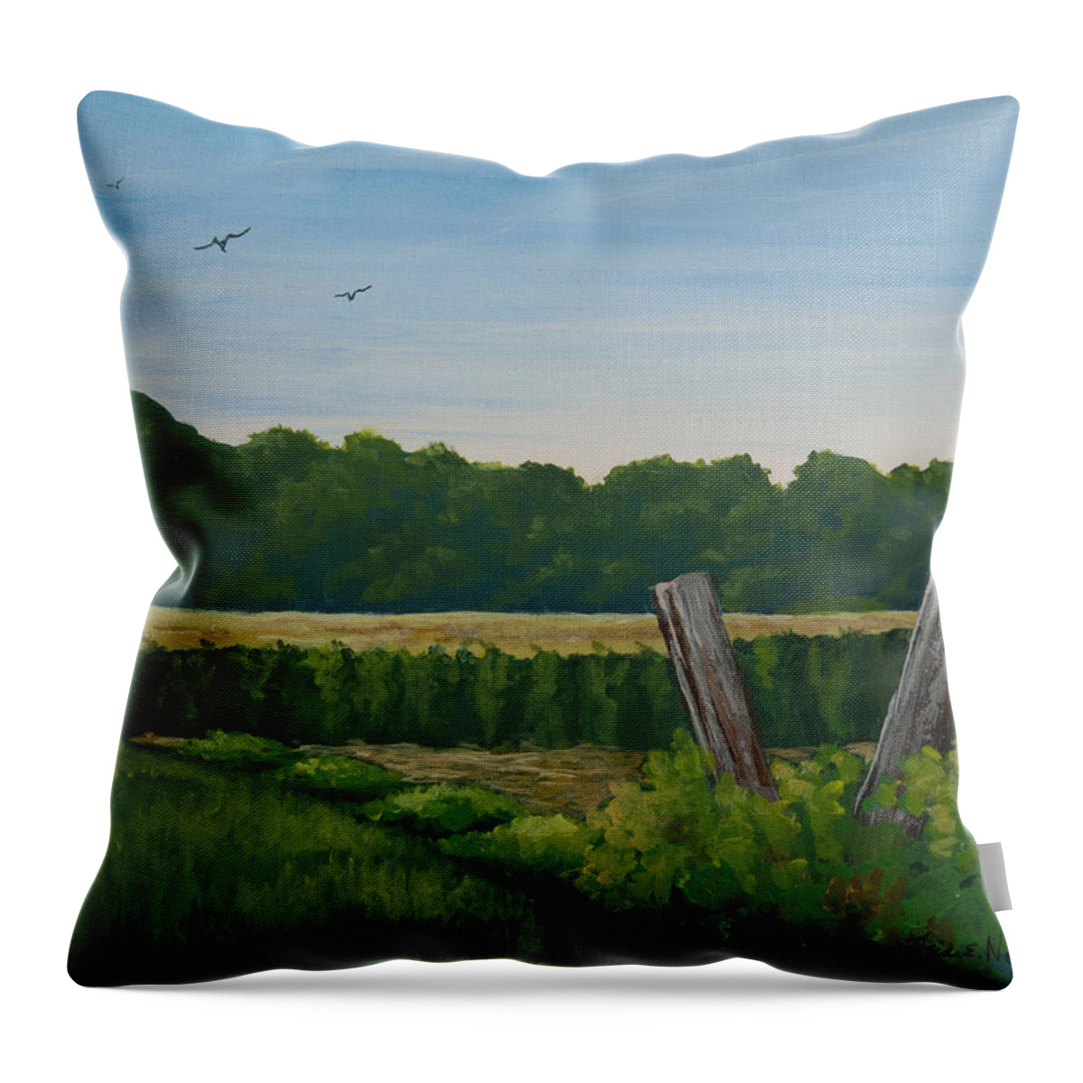 Landscape Throw Pillow featuring the painting Dog Days by Heidi E Nelson