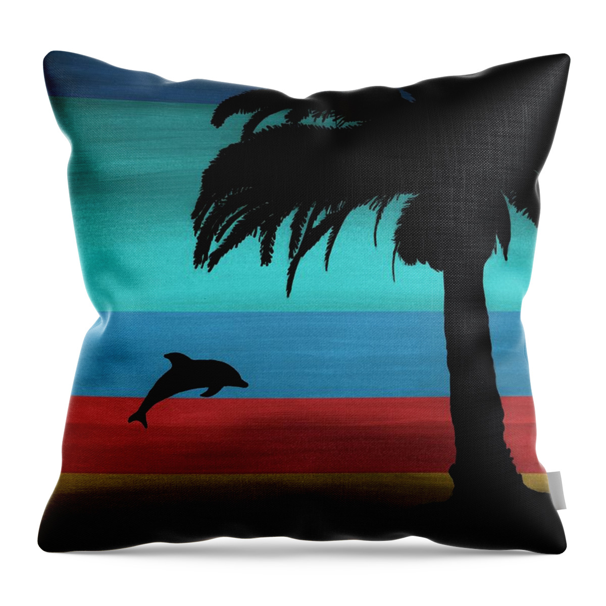 Dolphin Sunset Throw Pillow featuring the painting Dolphin Dreams by Barbara St Jean