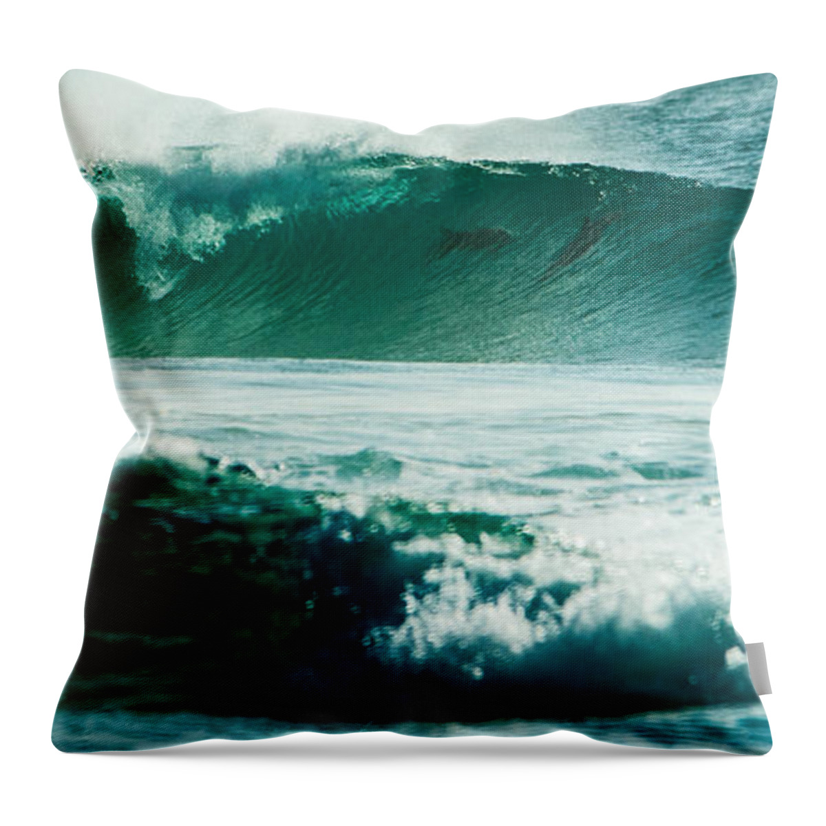Africa Throw Pillow featuring the photograph Dolphins in wave by Alistair Lyne