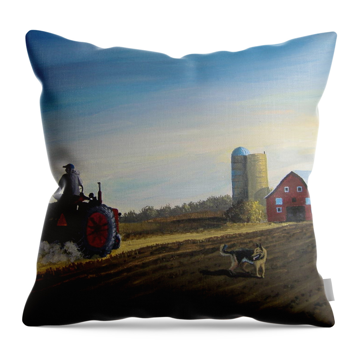 Tractor Throw Pillow featuring the painting Done for the Day by Norm Starks