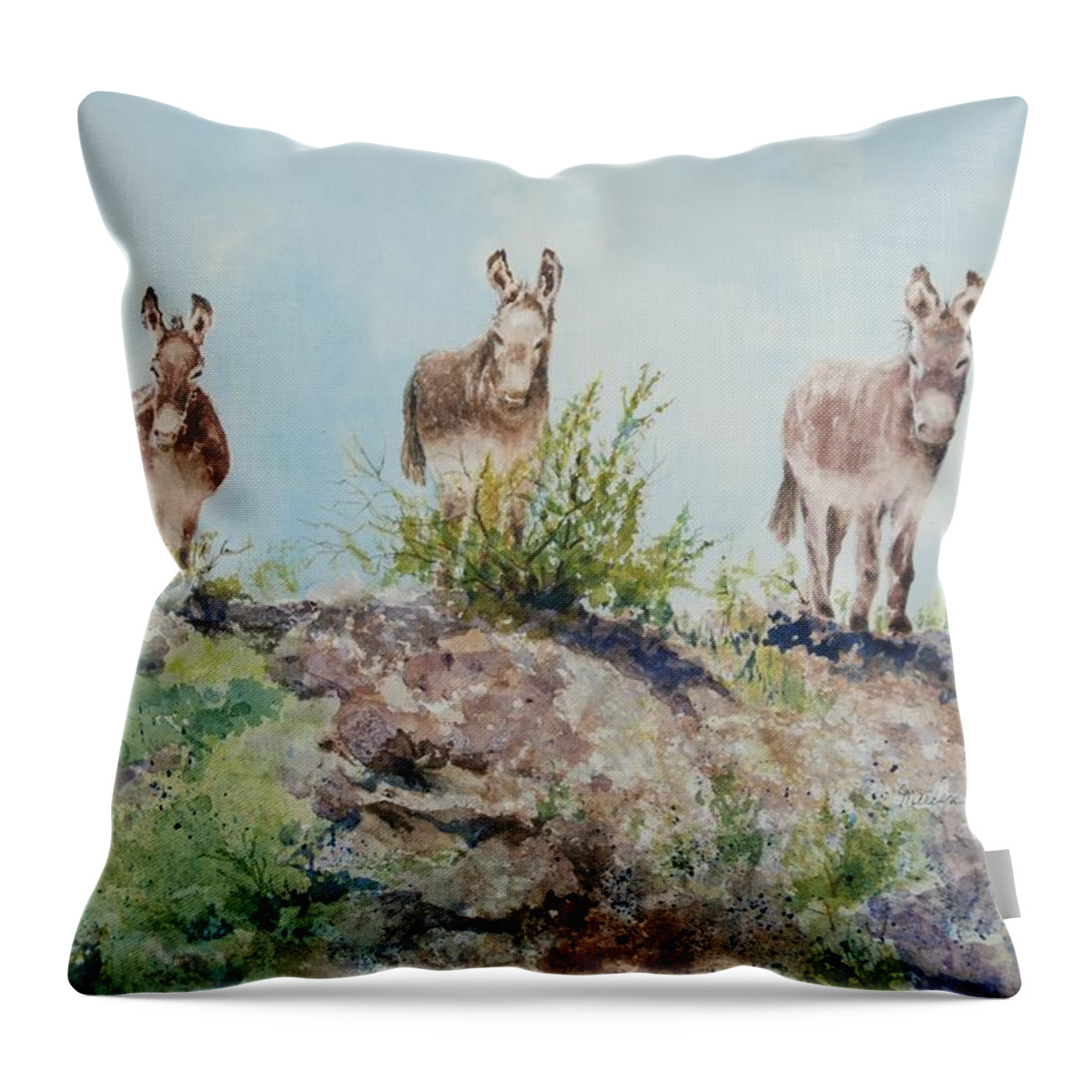 Donkeys Throw Pillow featuring the painting Donkeys by Marilyn Clement