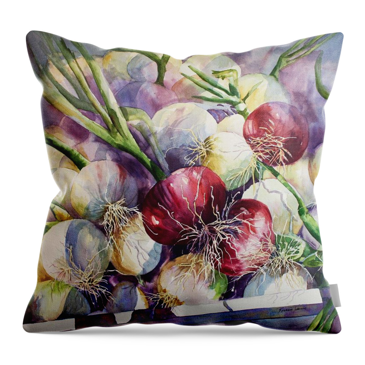 Onions Throw Pillow featuring the painting Don't Cry for Me by Roxanne Tobaison