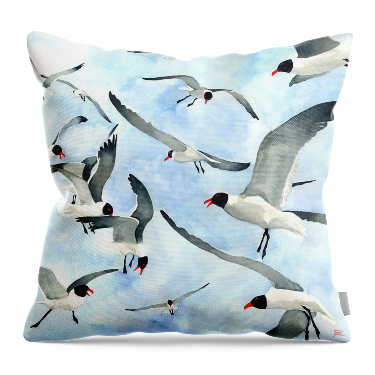 Seagulls Throw Pillow featuring the painting Don't Feed the Seagulls by Pauline Walsh Jacobson