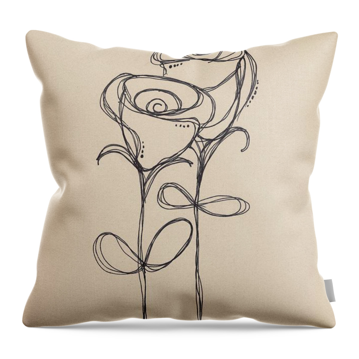Roses Throw Pillow featuring the drawing Doodle roses by Alena Nikifarava