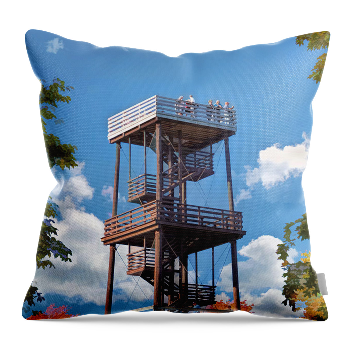Door County Throw Pillow featuring the painting Door County Eagle Tower Peninsula State Park by Christopher Arndt