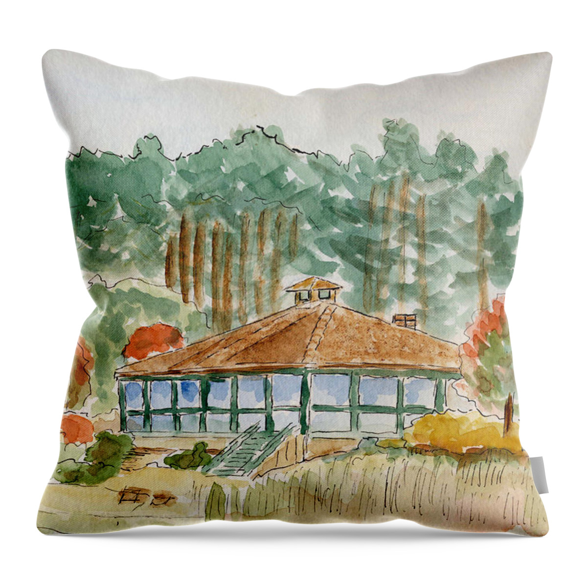 Autumn Throw Pillow featuring the painting Dorrs Pondhouse by Linda Feinberg