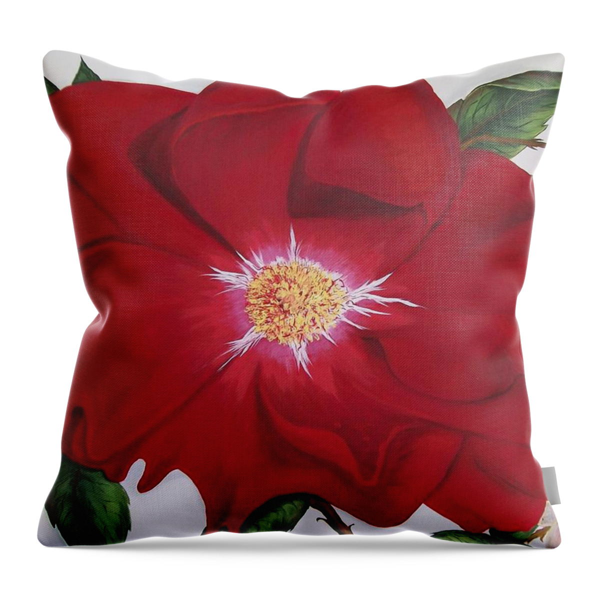 Flower Throw Pillow featuring the painting Dortmund Climber Rose by Sharon Duguay