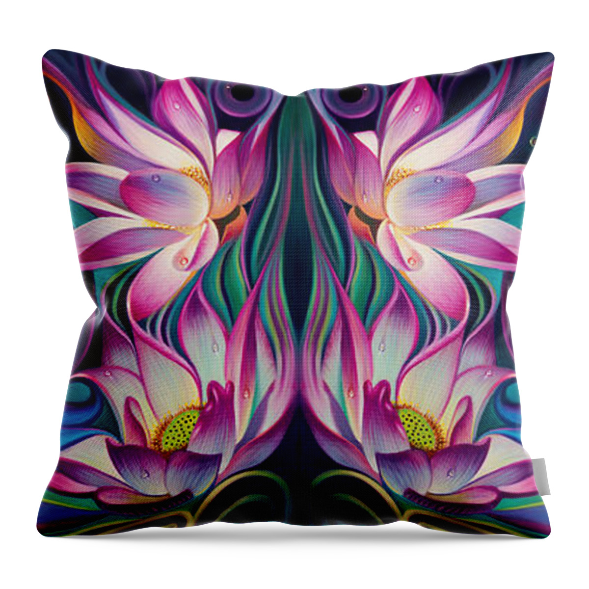 Lotus Throw Pillow featuring the painting Double Floral Fantasy 2 by Ricardo Chavez-Mendez