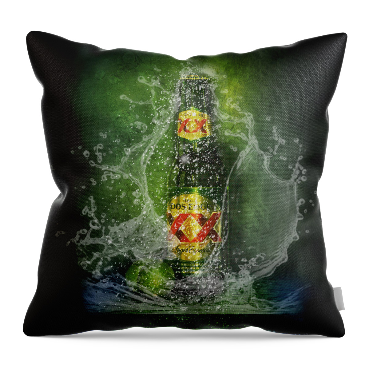 Dos Equis Beer Throw Pillow featuring the photograph Double X by Erika Weber