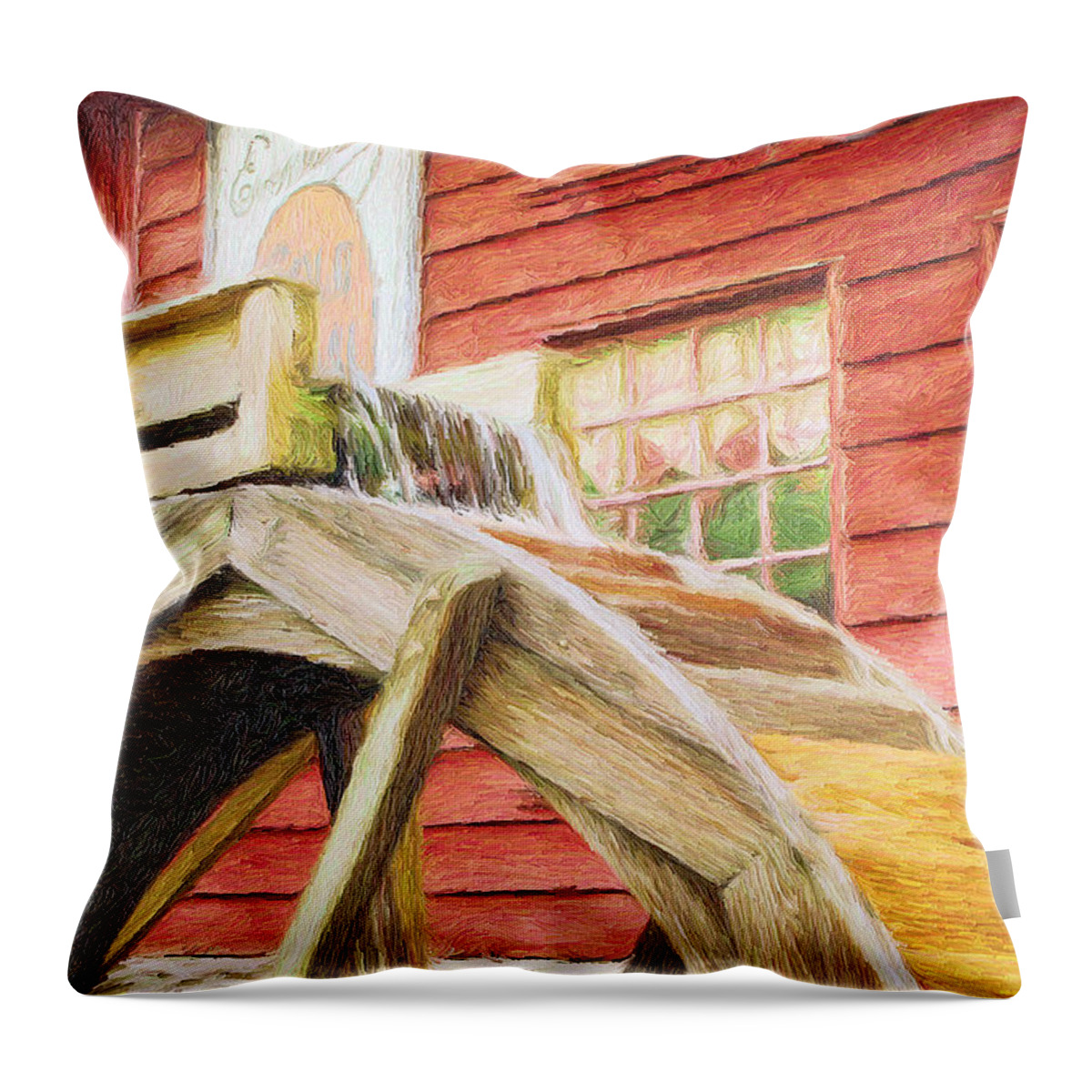 Flour Throw Pillow featuring the painting Down by the Old Mill by Jeffrey Kolker