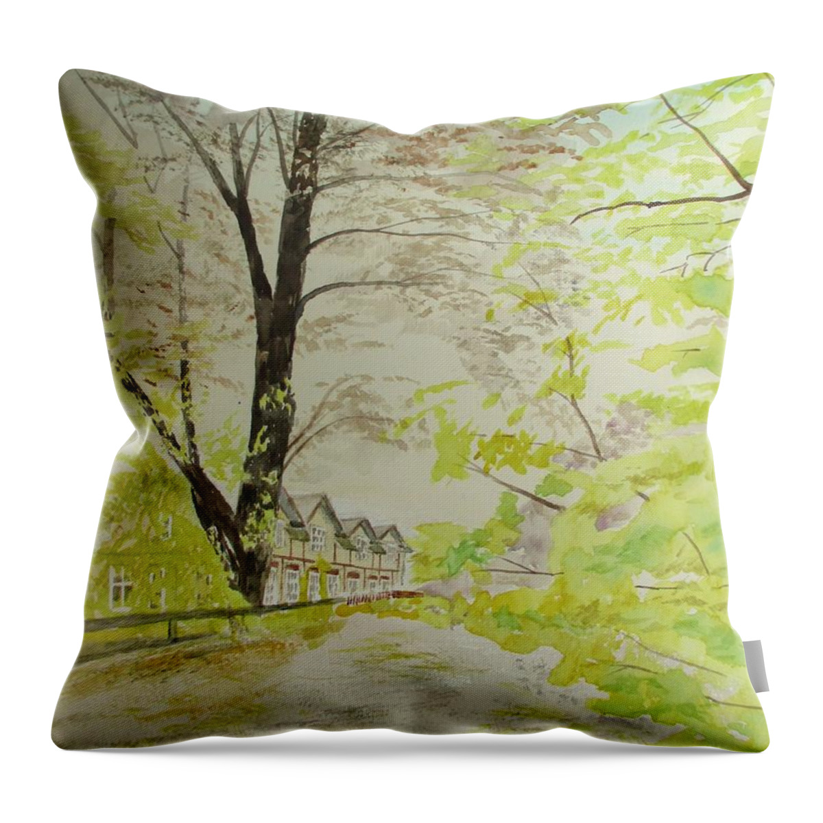 Down By The Old School Throw Pillow featuring the painting Down By The Old School by Martin Howard