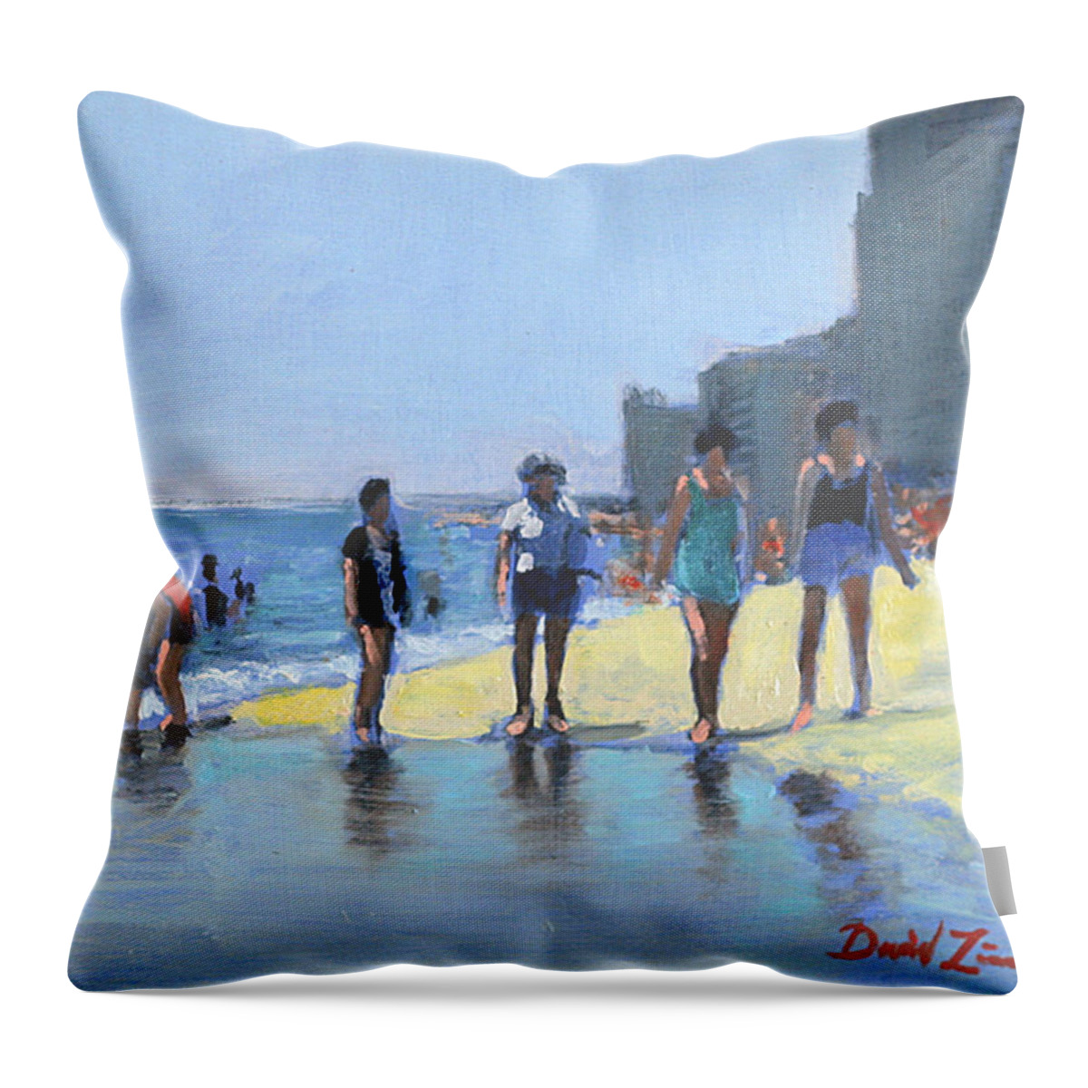 Beach Paintings Throw Pillow featuring the painting Downslope by David Zimmerman