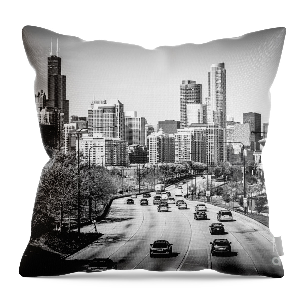 America Throw Pillow featuring the photograph Downtown Chicago Lake Shore Drive in Black and White by Paul Velgos