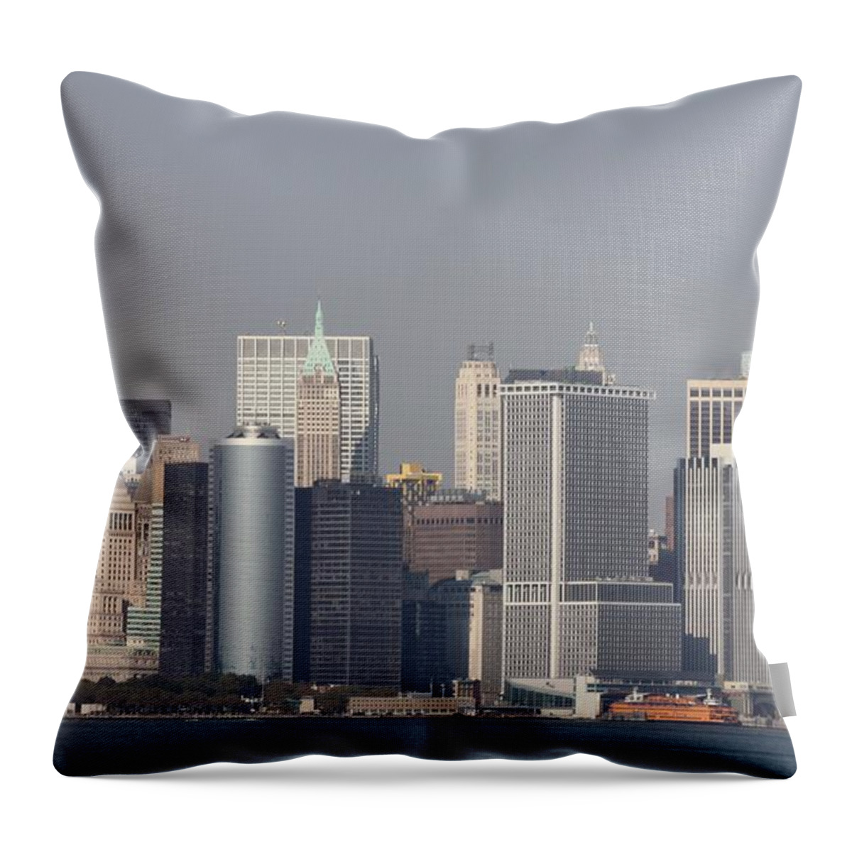 Downtown Manhattan Shot From The Staten Island Ferry Throw Pillow featuring the photograph Downtown Manhattan shot from the Staten Island Ferry by John Telfer