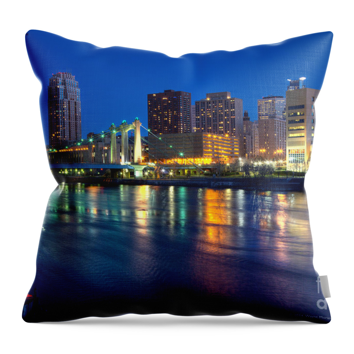 Hennepin Avenue Bridge Throw Pillow featuring the photograph Downtown Minneapolis Skyline Hennepin Avenue Bridge by Wayne Moran