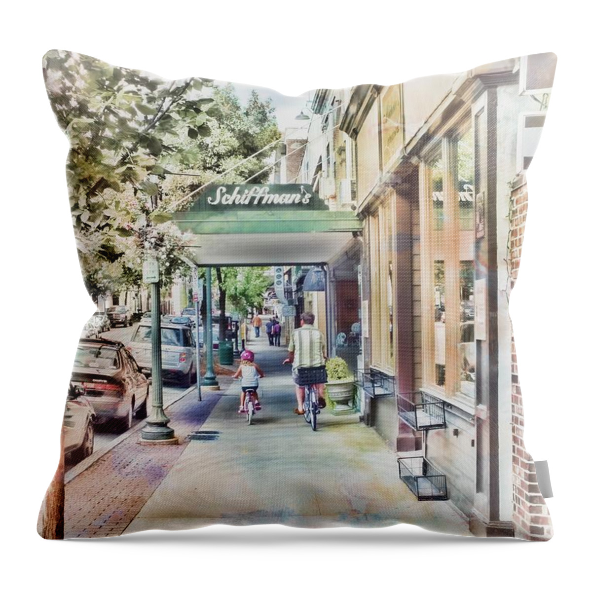 Father And Daughter Throw Pillow featuring the photograph Downtown Sunday by Melissa Bittinger
