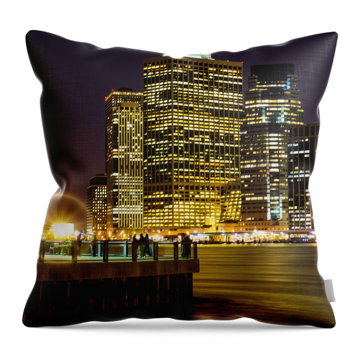Lower Manhattan Throw Pillow featuring the photograph Downtown Lights by Theodore Jones