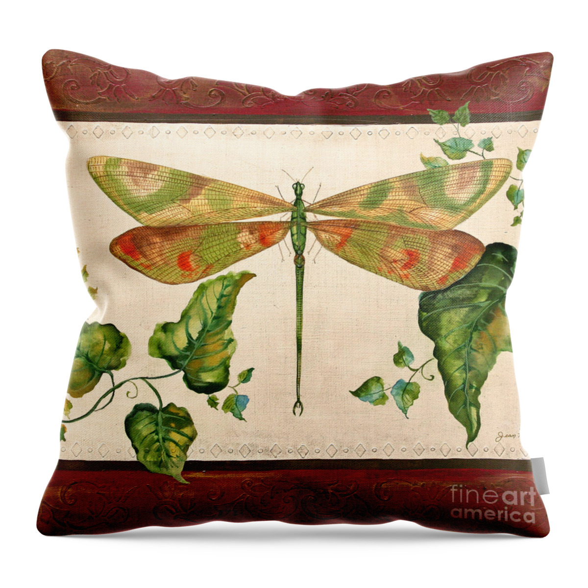 Dragonfly Throw Pillow featuring the painting Dragonfly Whimsey by Jean Plout
