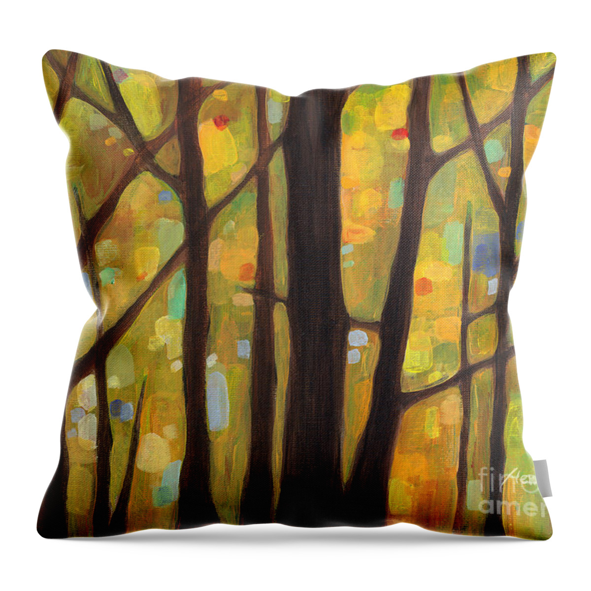 Dreaming Throw Pillow featuring the painting Dreaming Trees 1 by Hailey E Herrera