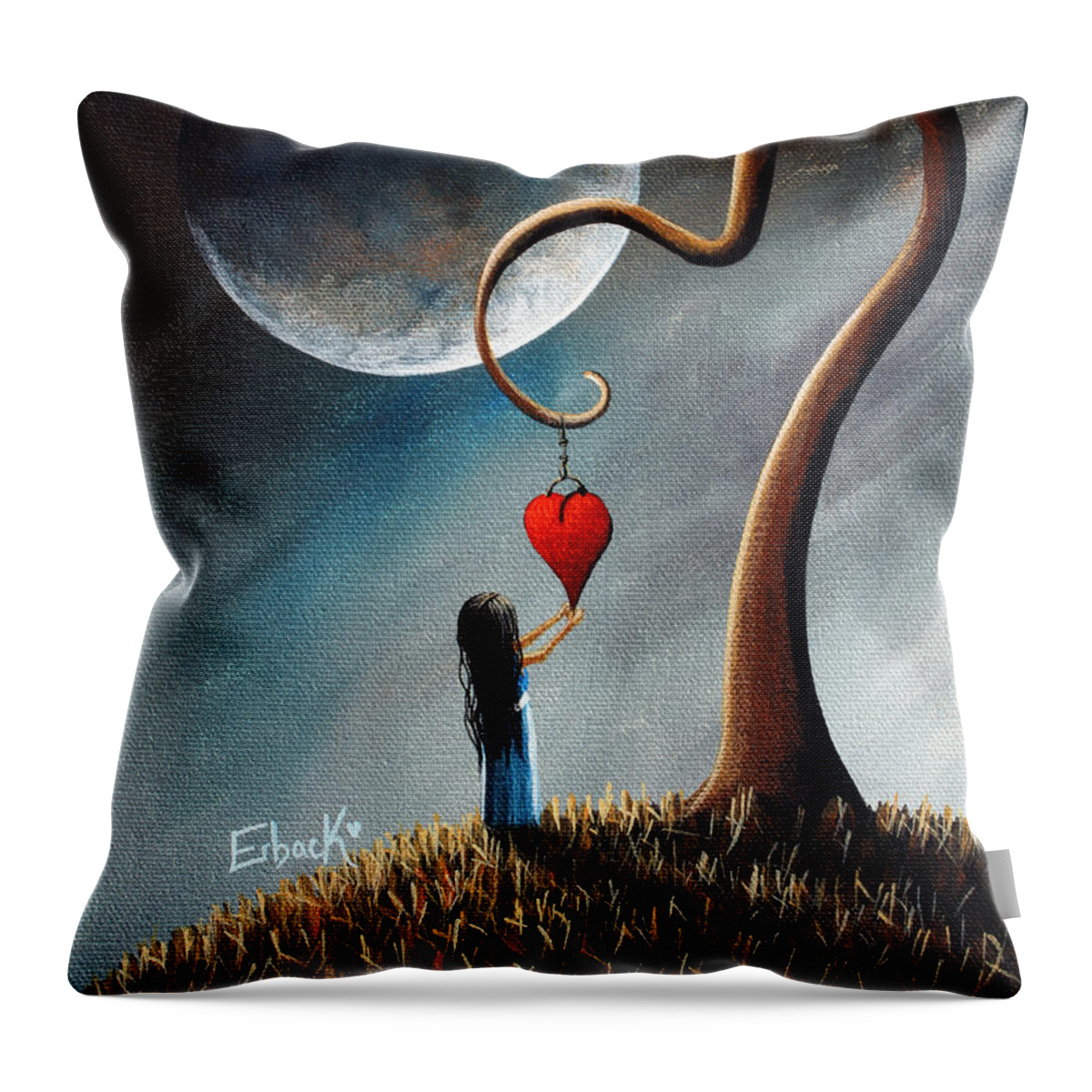 Abstract Throw Pillow featuring the painting Dreamy Surreal Original Landscape Painting by Moonlight Art Parlour