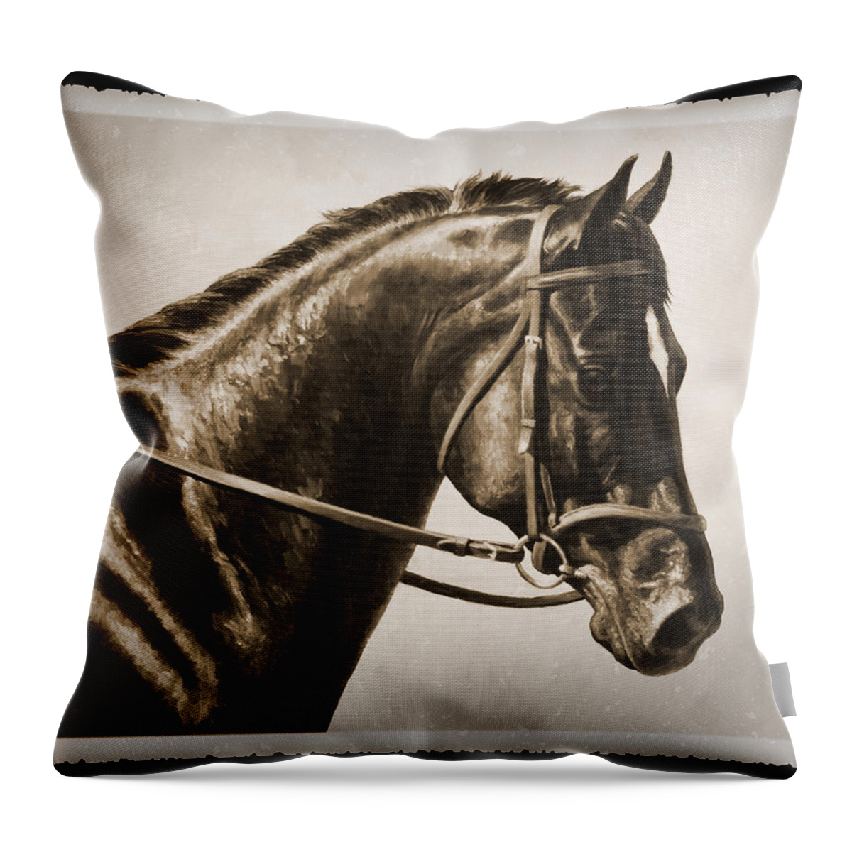Horse Throw Pillow featuring the painting Dressage Horse Old Photo FX by Crista Forest