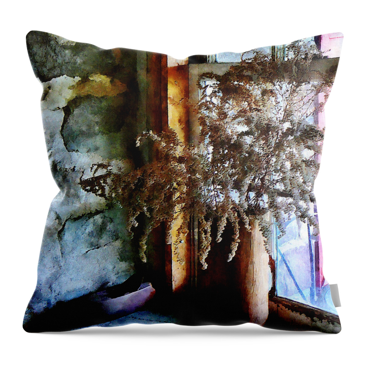 Flowers Throw Pillow featuring the photograph Dried Flowers on Windowsill by Susan Savad