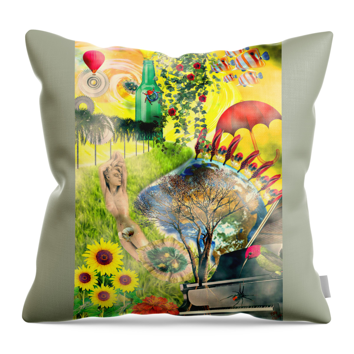 Surreal Throw Pillow featuring the mixed media Drifting Away by Ally White