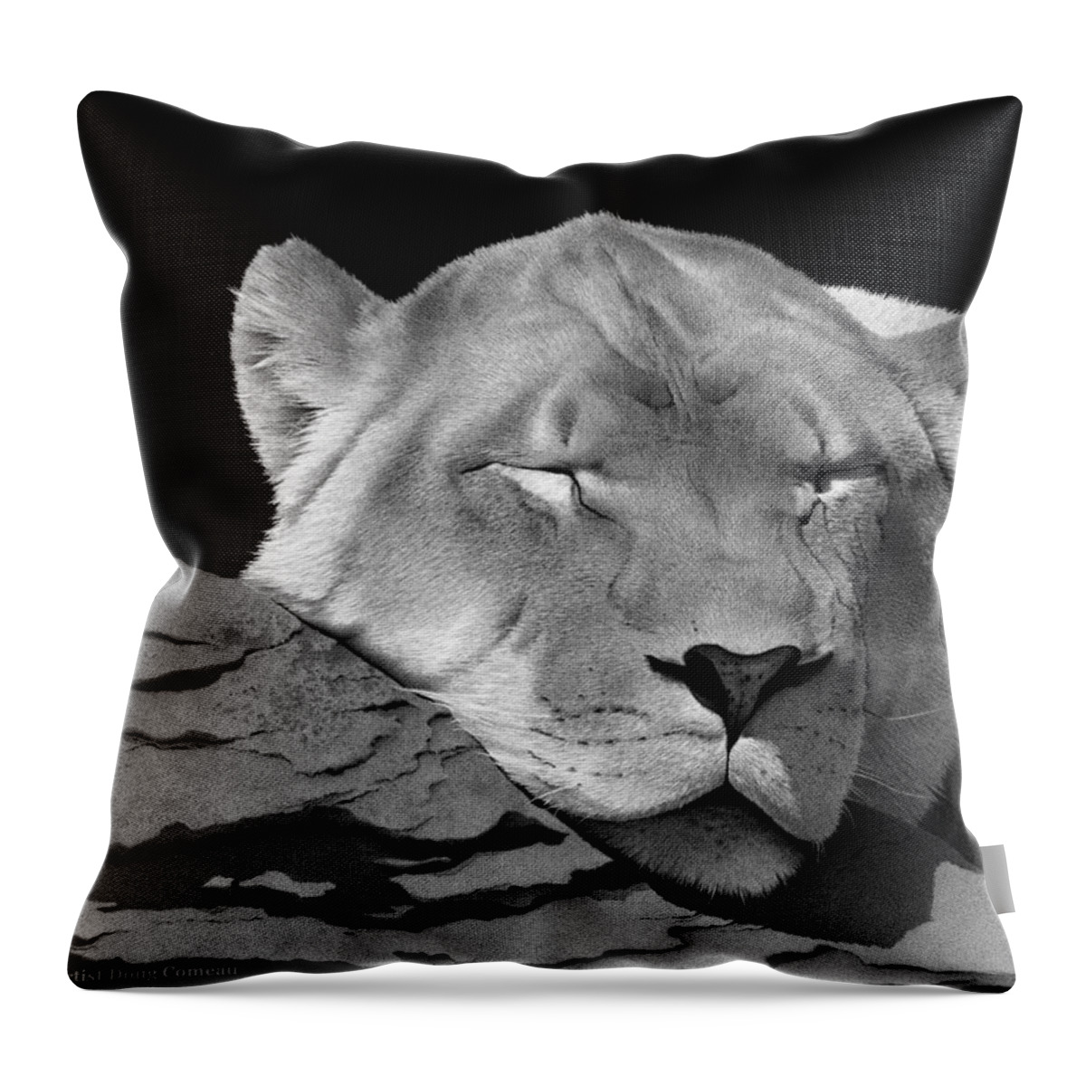Lion Throw Pillow featuring the drawing Drifting Off by Stirring Images