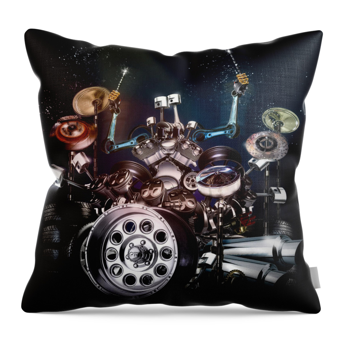 Drum Throw Pillow featuring the digital art Drum Machine - The Band's Engine by Alessandro Della Pietra