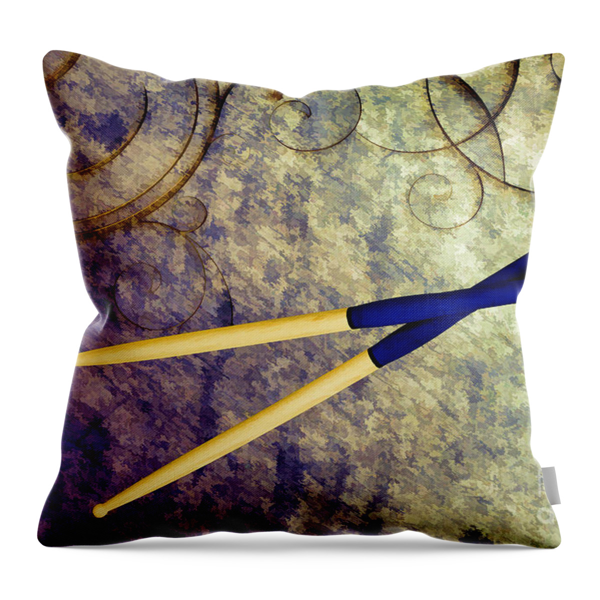 Drum Sticks Throw Pillow featuring the painting Drum Sticks for Jazz Set Drums Painting color 3245.02 by M K Miller