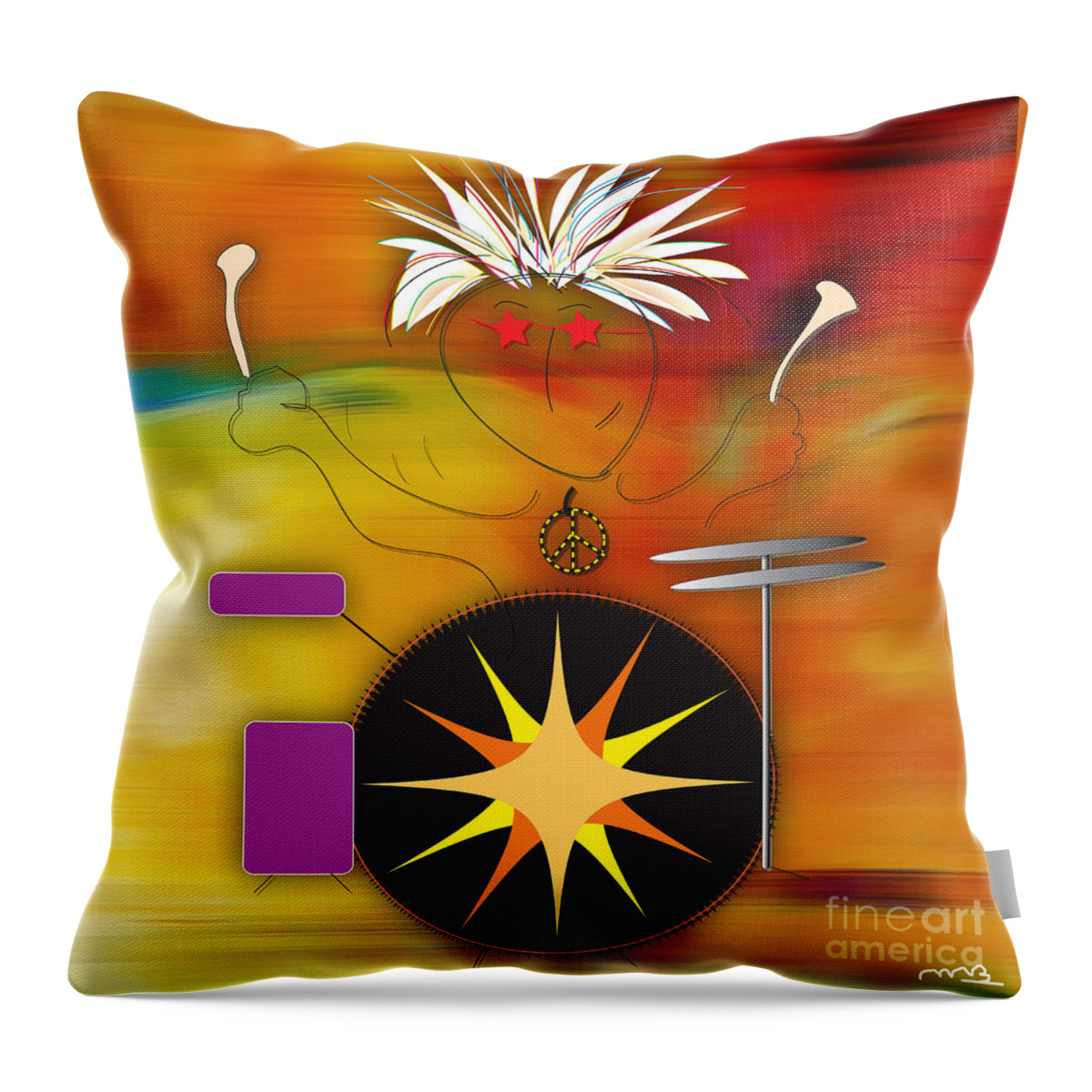 Drums Digital Art Throw Pillow featuring the mixed media Drummer by Marvin Blaine