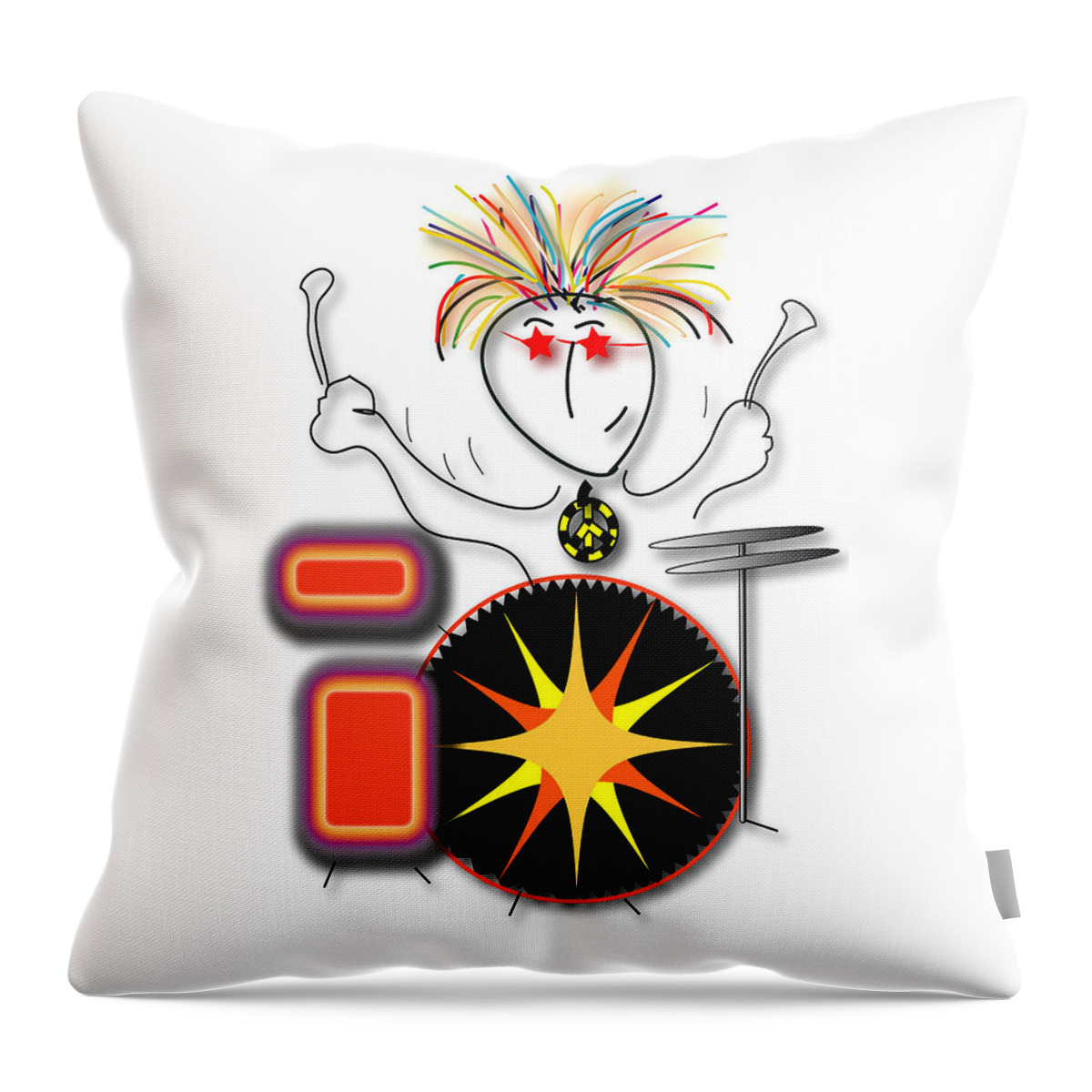 Music Throw Pillow featuring the drawing Drummer Spike by Marvin Blaine
