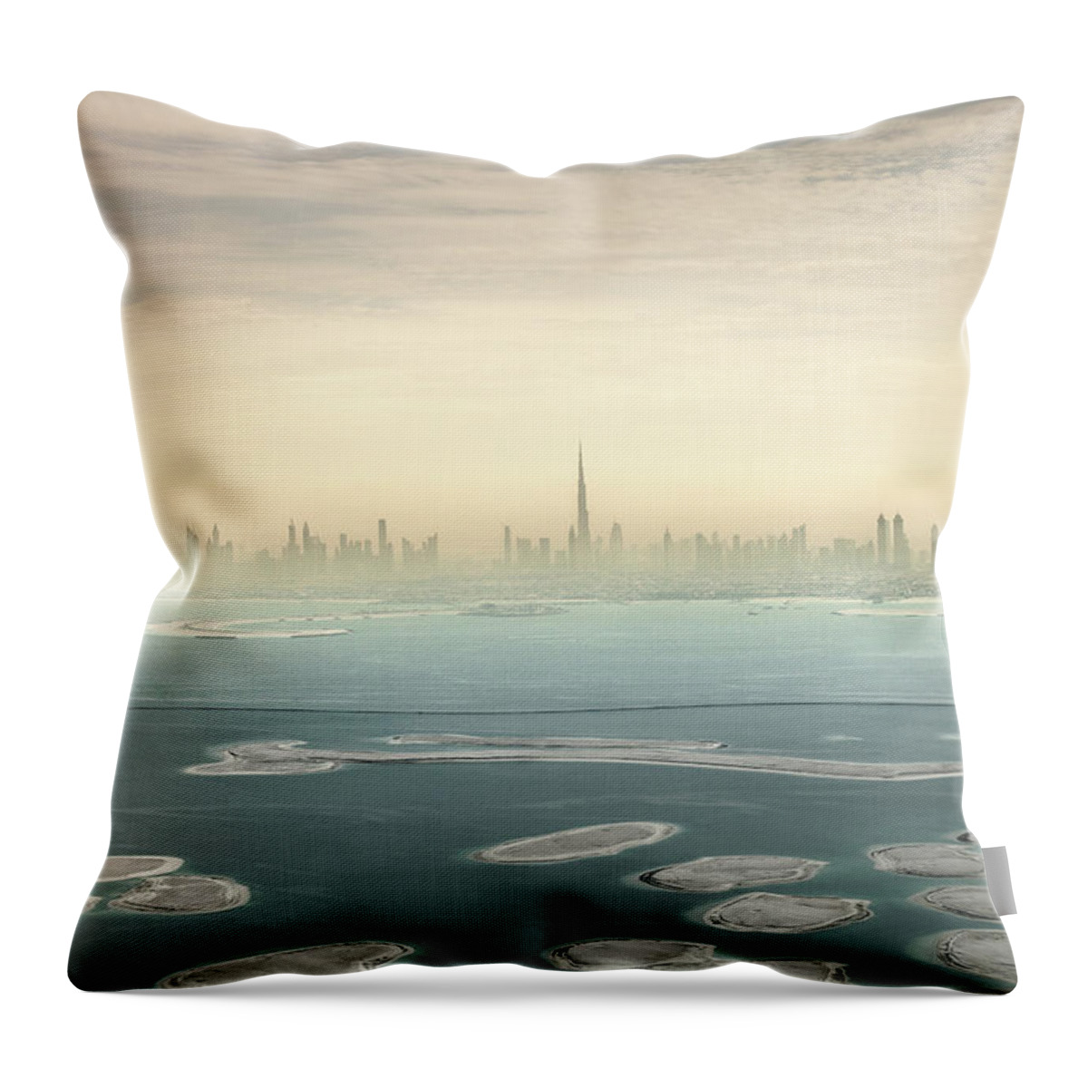 Arabia Throw Pillow featuring the photograph Dubai Downtown Skyscrapers And Office by Leopatrizi