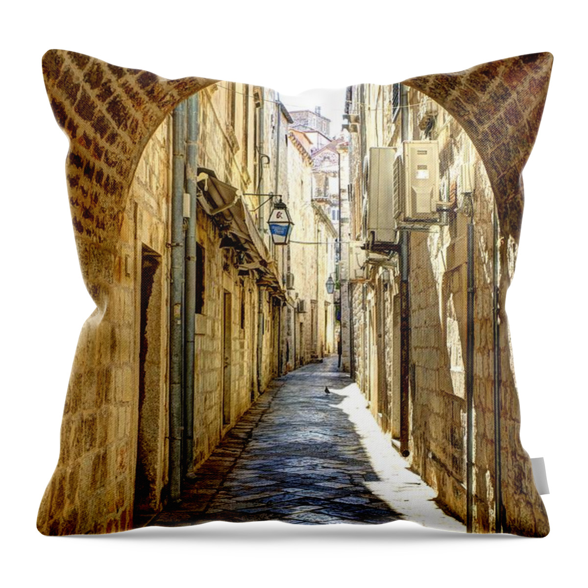 Color Throw Pillow featuring the photograph Old City Walkway - Dubrovnik, Croatia by Crystal Nederman