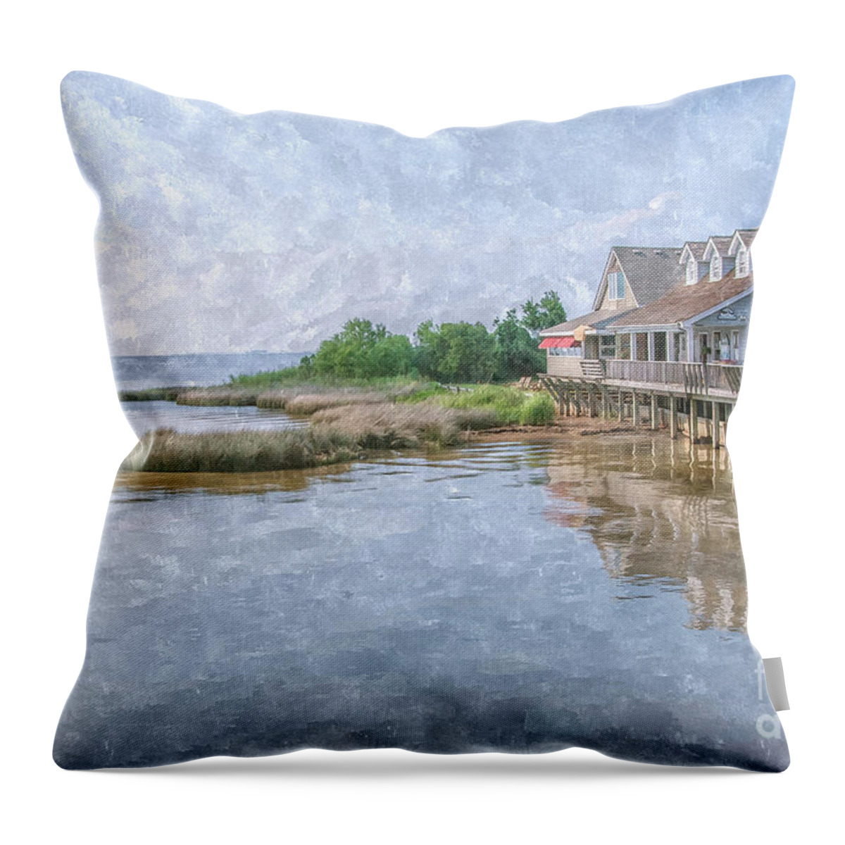 Duck Shops Outer Banks Throw Pillow featuring the digital art Duck Shops Outer Banks by Randy Steele