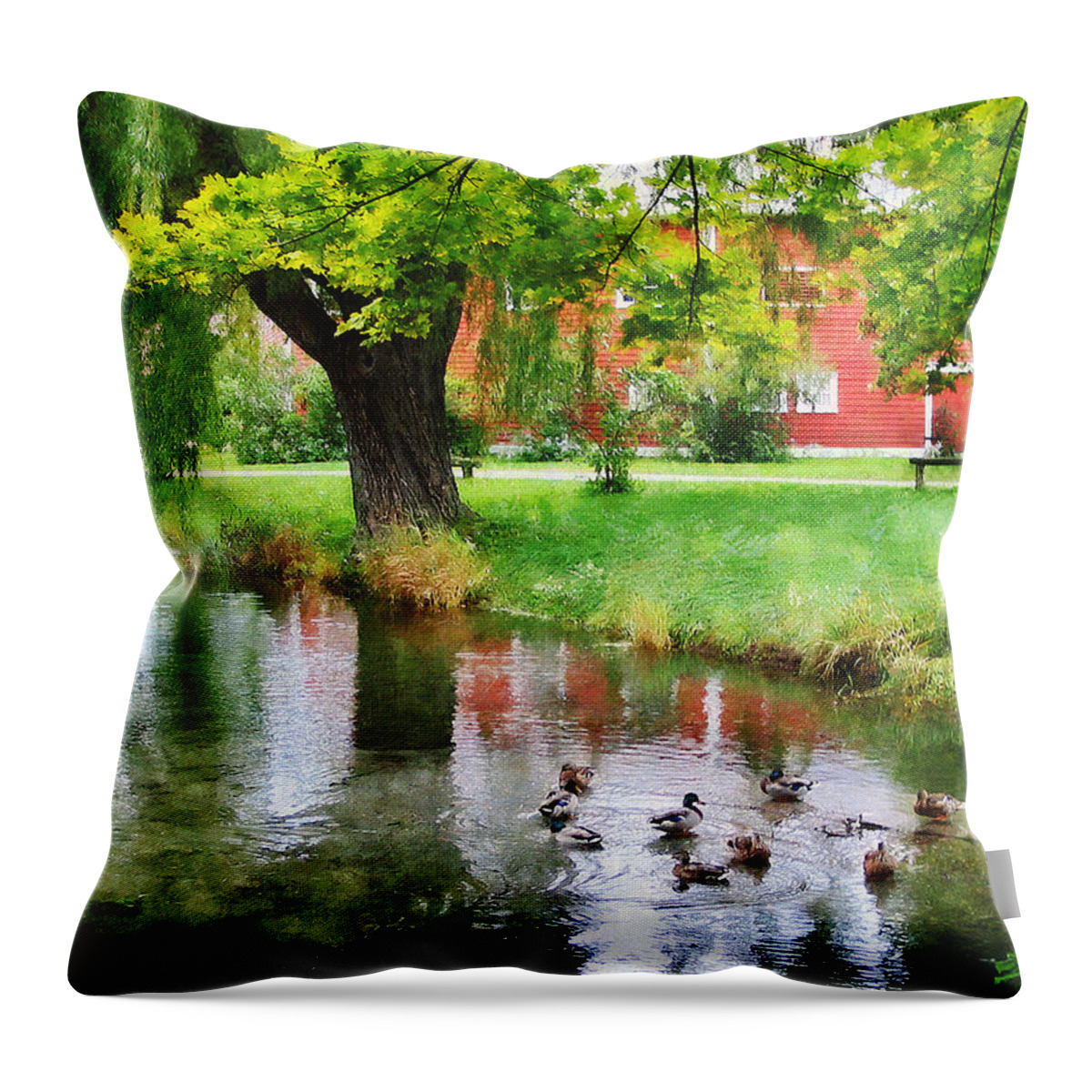 Ducks Throw Pillow featuring the photograph Ducks on Pond by Susan Savad