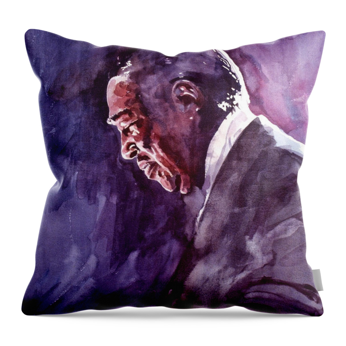 Duke Ellington Throw Pillow featuring the painting Duke Ellington Mood Indigo Sounds by David Lloyd Glover