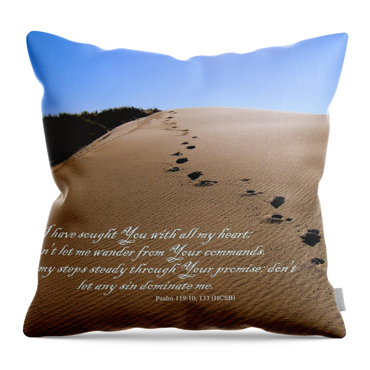 Walk With God Throw Pillow featuring the photograph Dune Walk w/scripture 2 by Kevin B Bohner