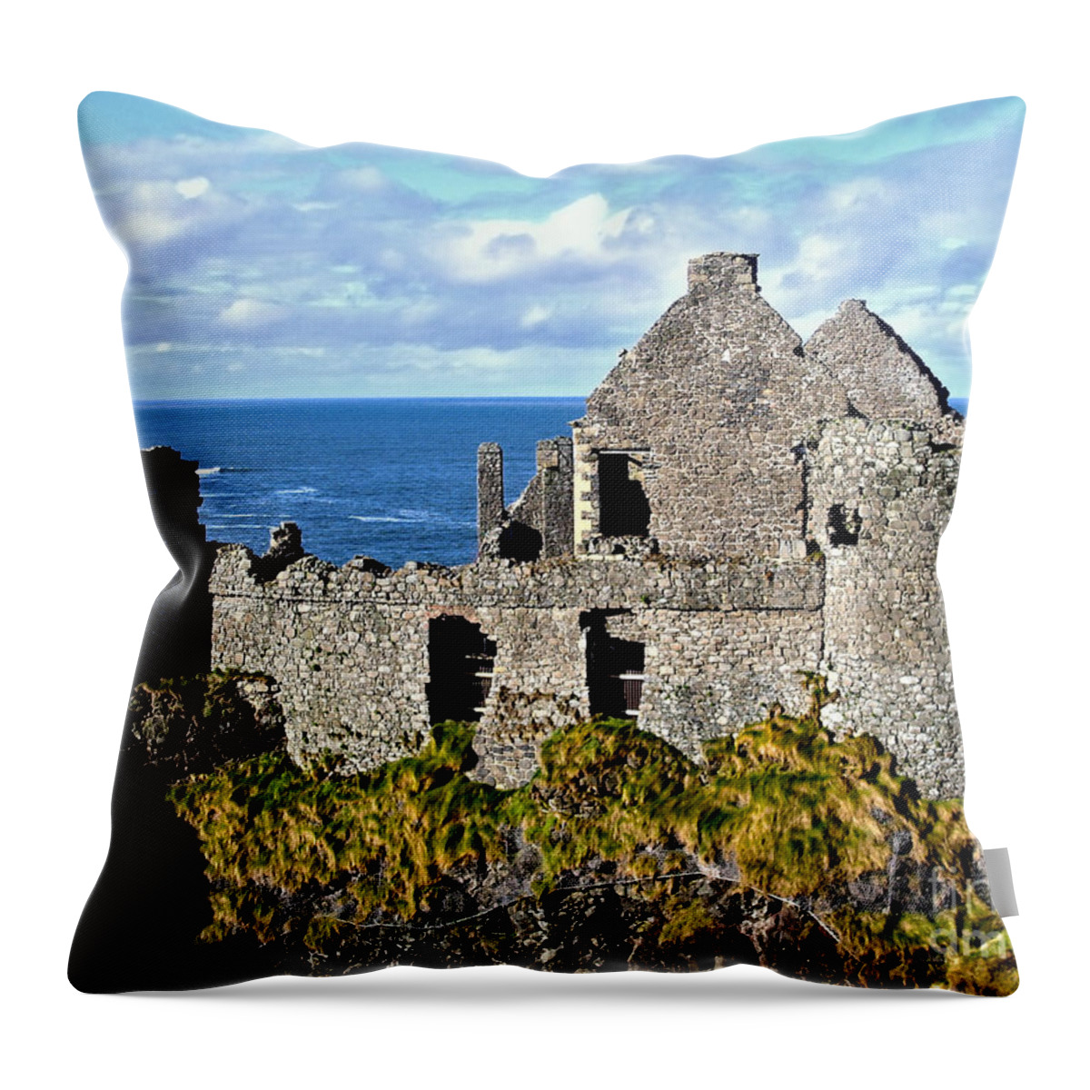 Dunluce Throw Pillow featuring the photograph Dunluce Castle by Nina Ficur Feenan