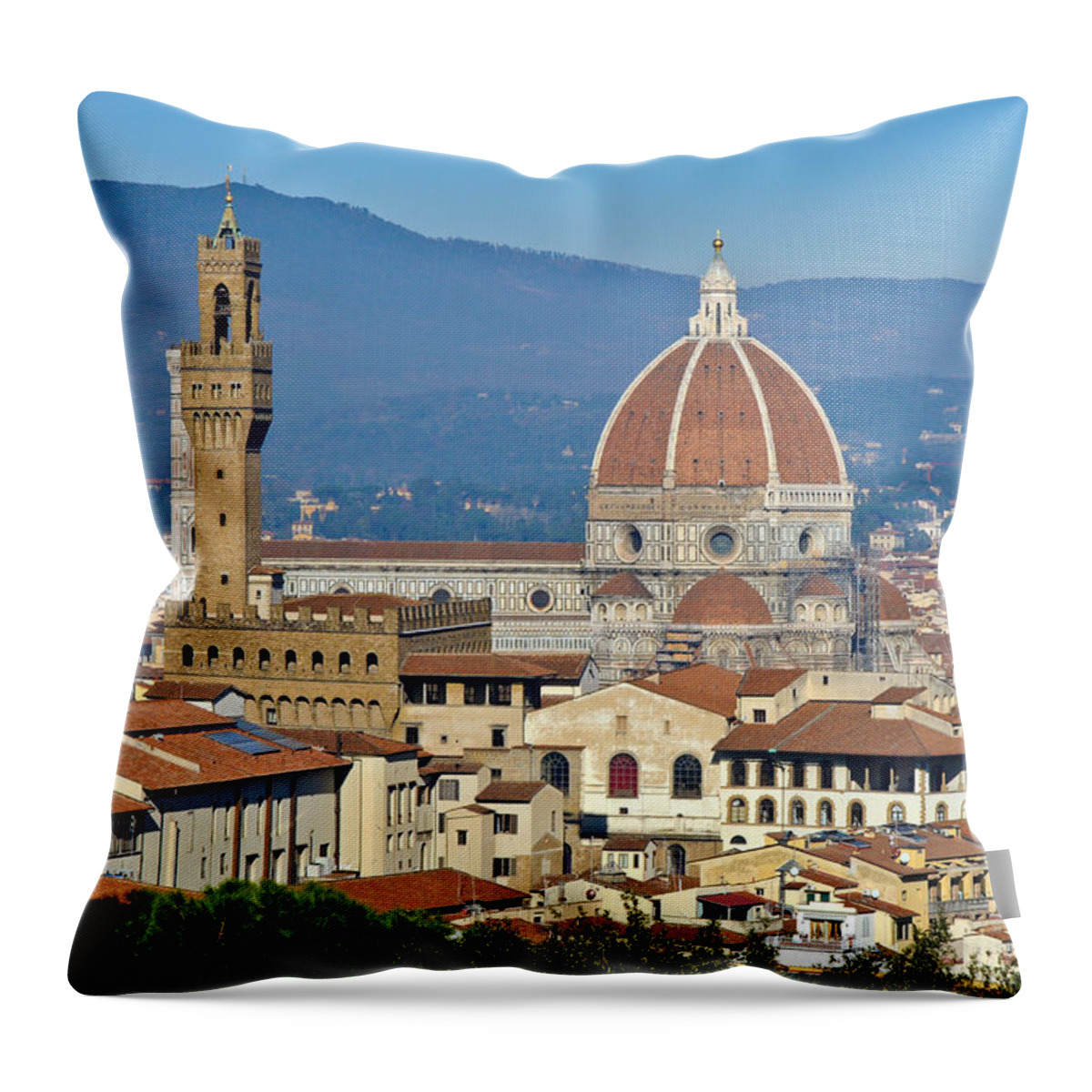 Il Duomo Throw Pillow featuring the photograph Duomo Florence and Palazzo Vecchio by Gary Eason