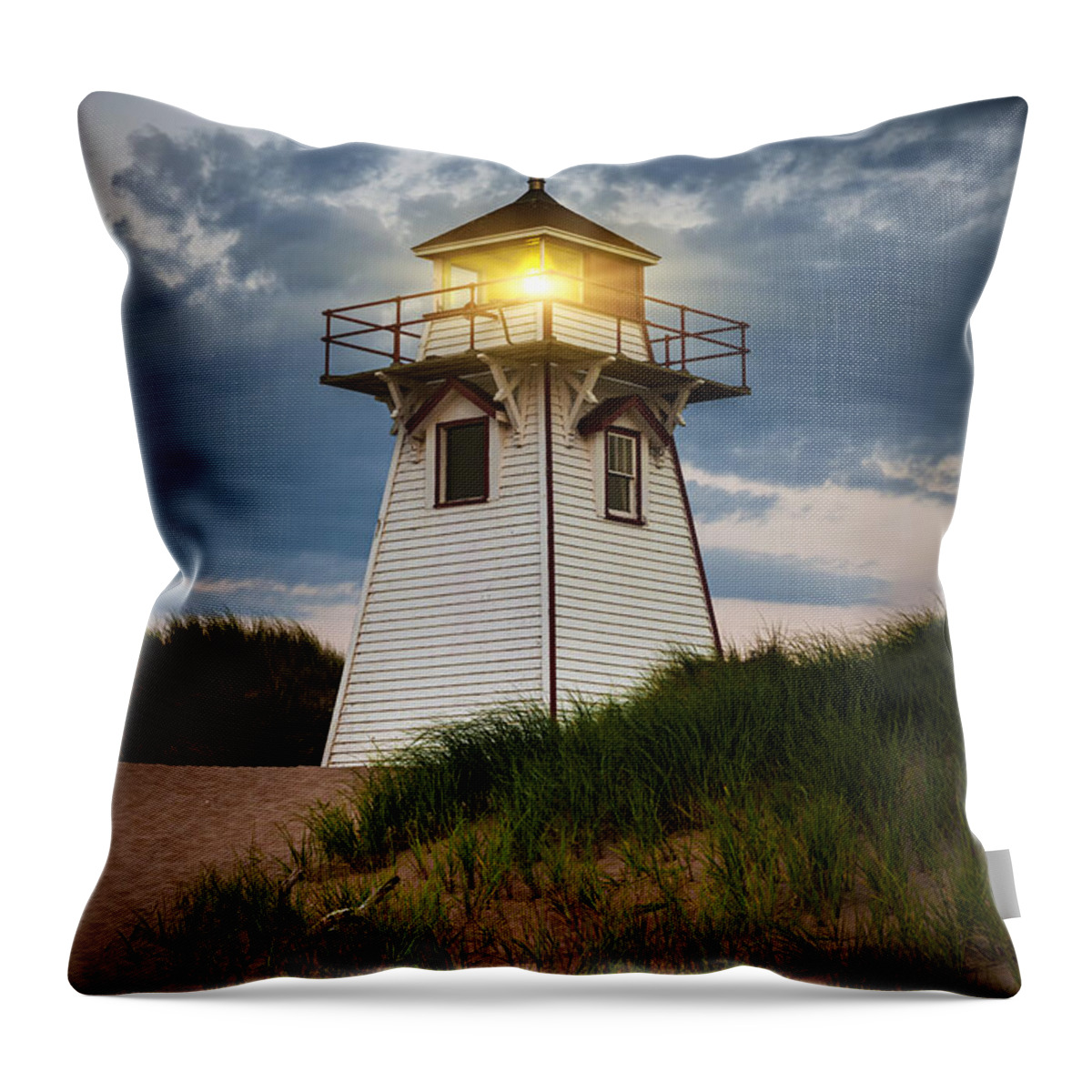 Sunset Throw Pillow featuring the photograph Dusk at Covehead Harbour Lighthouse by Elena Elisseeva