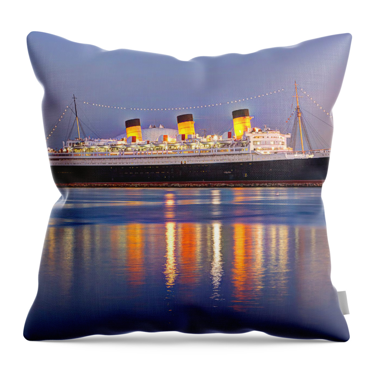 Atmosphere Throw Pillow featuring the photograph Dusk Light On The Queen Mary by Heidi Smith