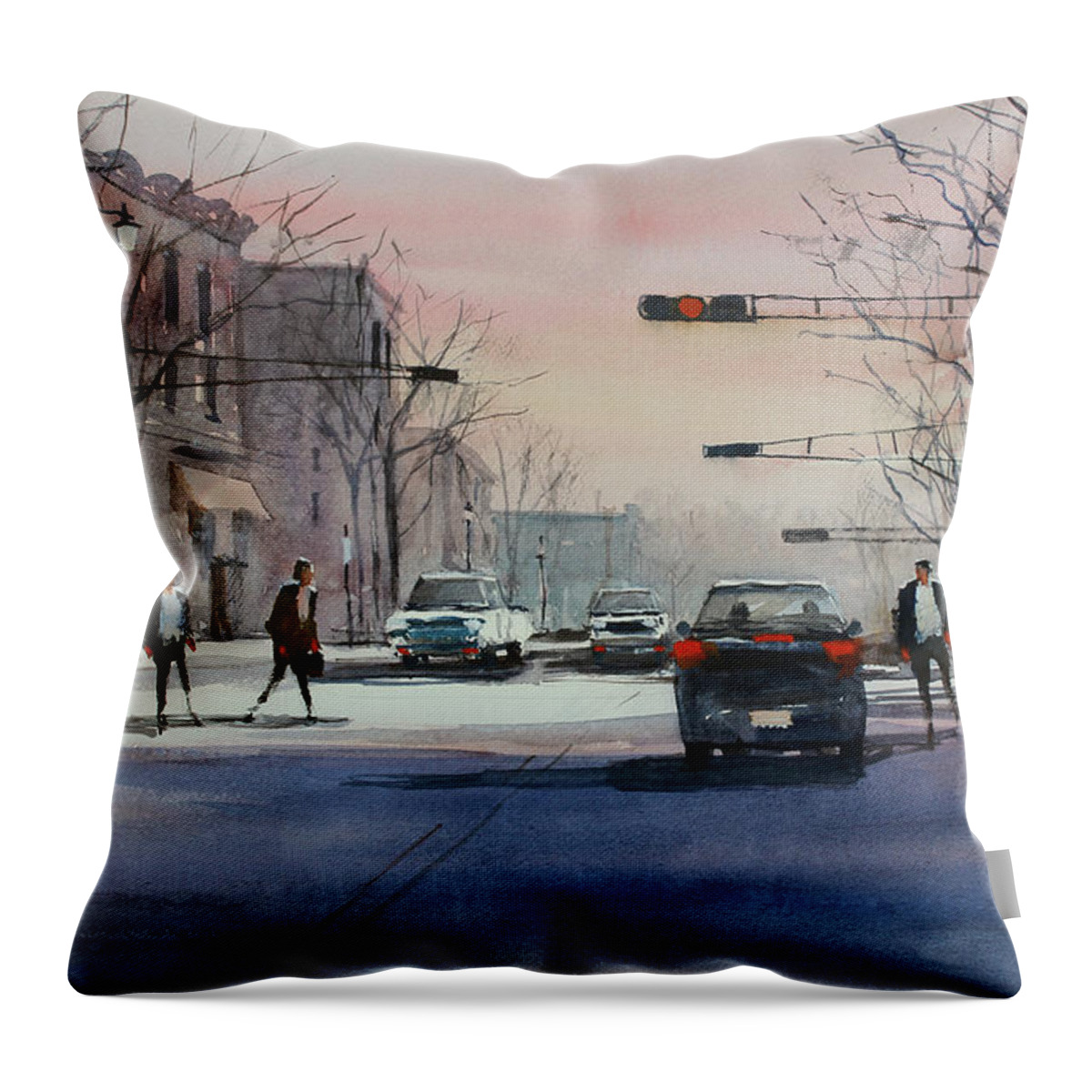 Ryan Radke Throw Pillow featuring the painting Dusk on Main Street - Fond du Lac by Ryan Radke