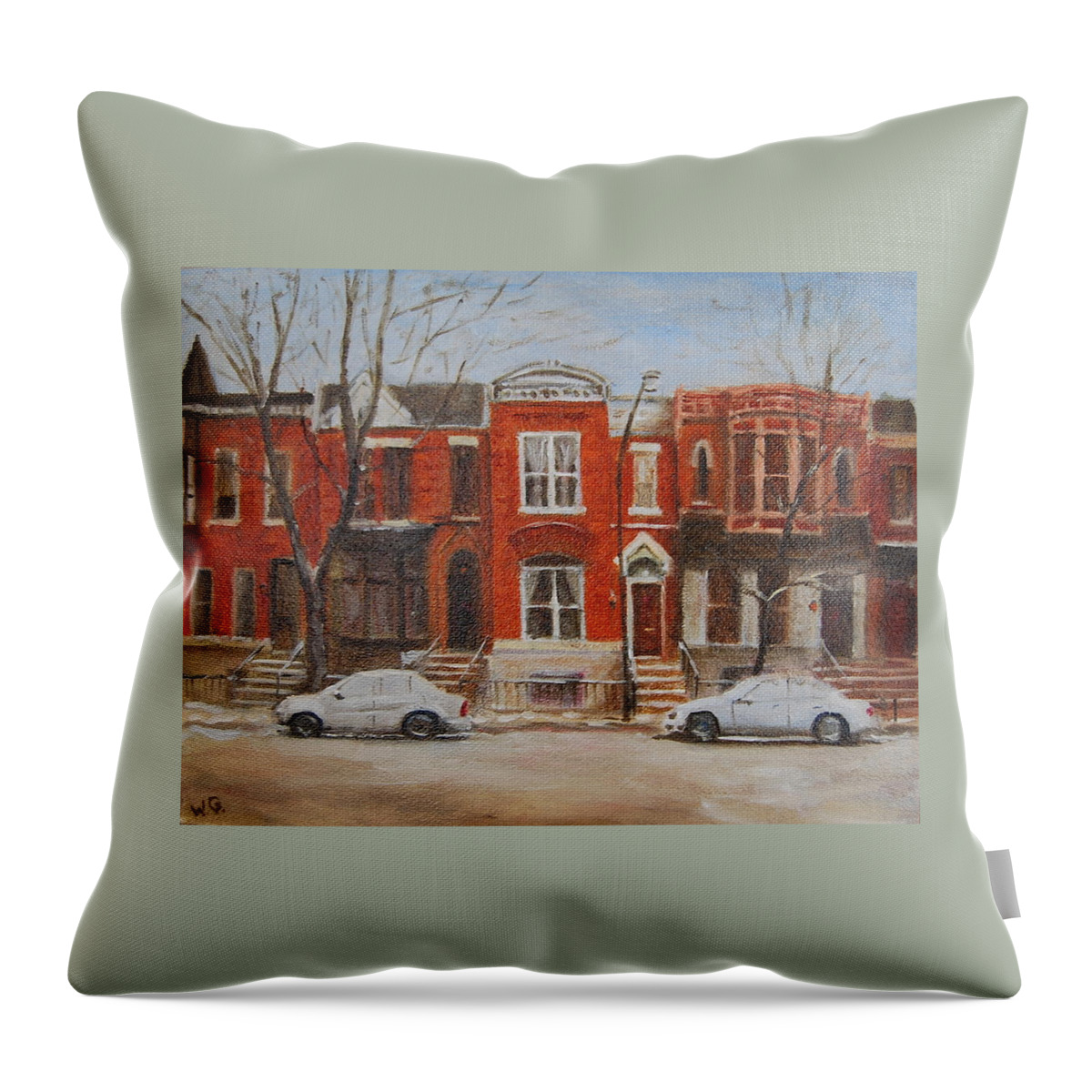 Chicago Rowhouse Throw Pillow featuring the painting Dusting on Dickens by Will Germino
