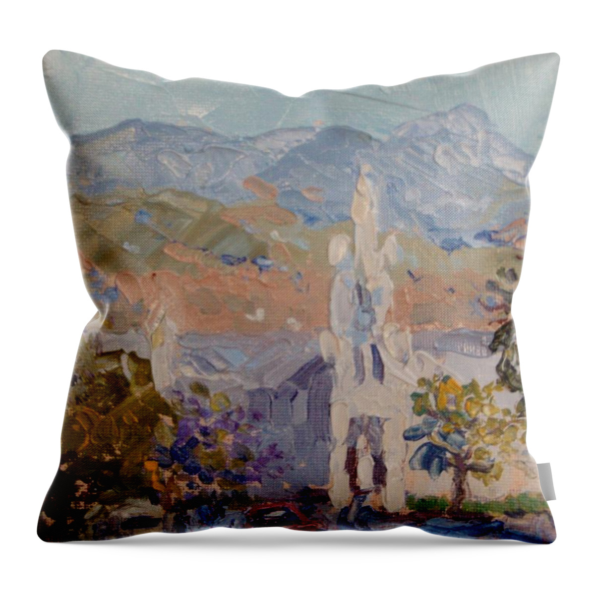 Landscape Throw Pillow featuring the painting Dutch Reformed Church in Robertson by Elinor Fletcher