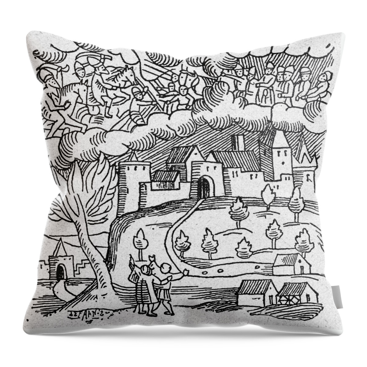 16th Century Throw Pillow featuring the painting Dwellers In The Sky by Granger